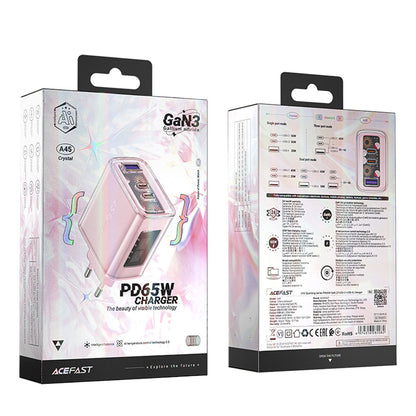 Acefast A45 Exploration nettverkslader, 65W, 3.25A, 1 x USB-A - 2 x USB-C, Rosa
