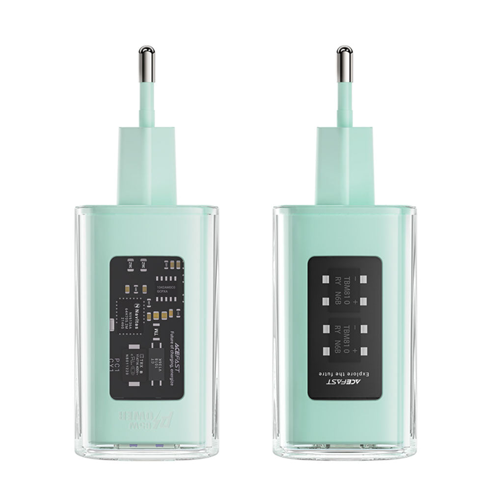 Nettlader Acefast A45 Exploration, 65W, 3.25A, 1 x USB-A - 2 x USB-C, Grønn