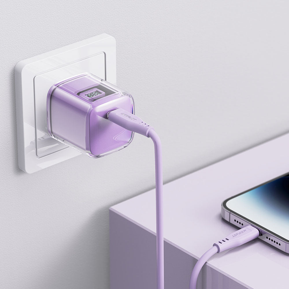 Acefast A53 Sparkling Display nettverkslader, 30W, 3A, 1 x USB-C, Lilla