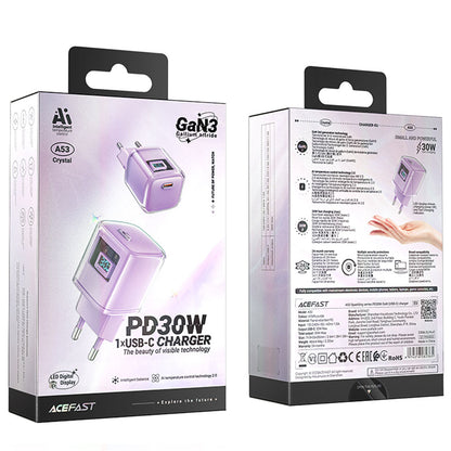 Acefast A53 Sparkling Display nettverkslader, 30W, 3A, 1 x USB-C, Lilla