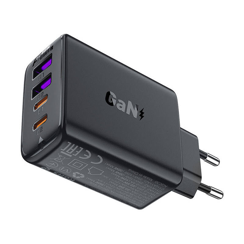 Acefast A61 nettadapter, 45W, 3A, 2 x USB-A - 2 x USB-C, svart