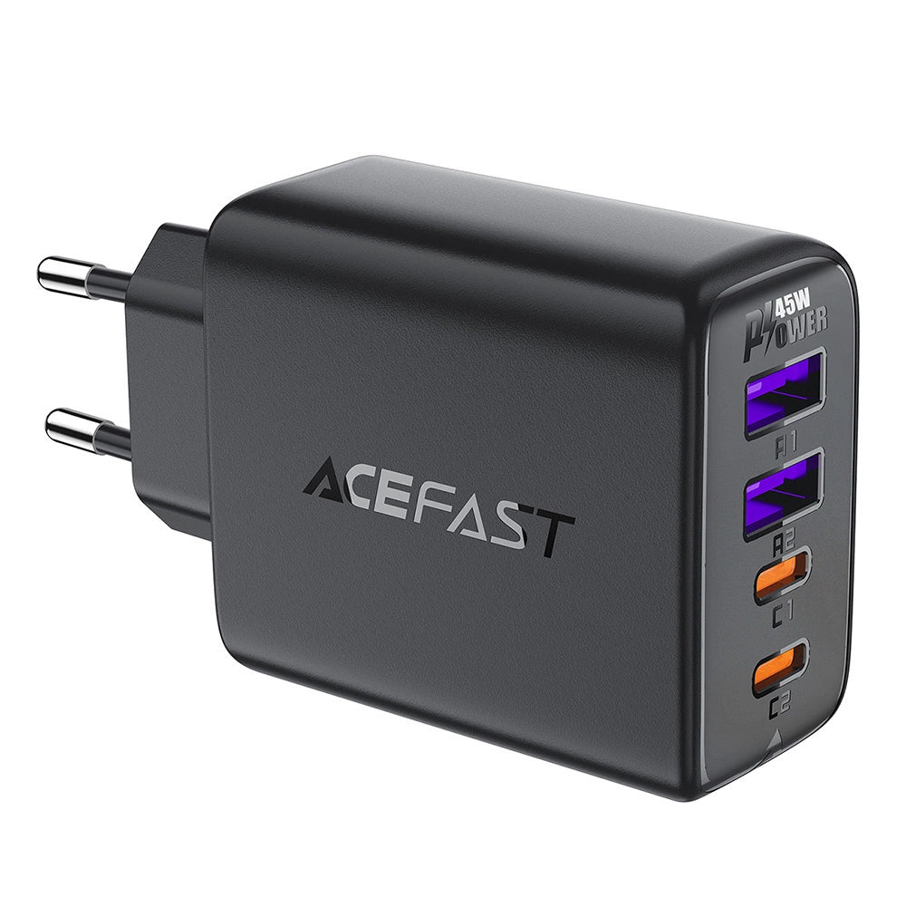 Acefast A61 nettadapter, 45W, 3A, 2 x USB-A - 2 x USB-C, svart
