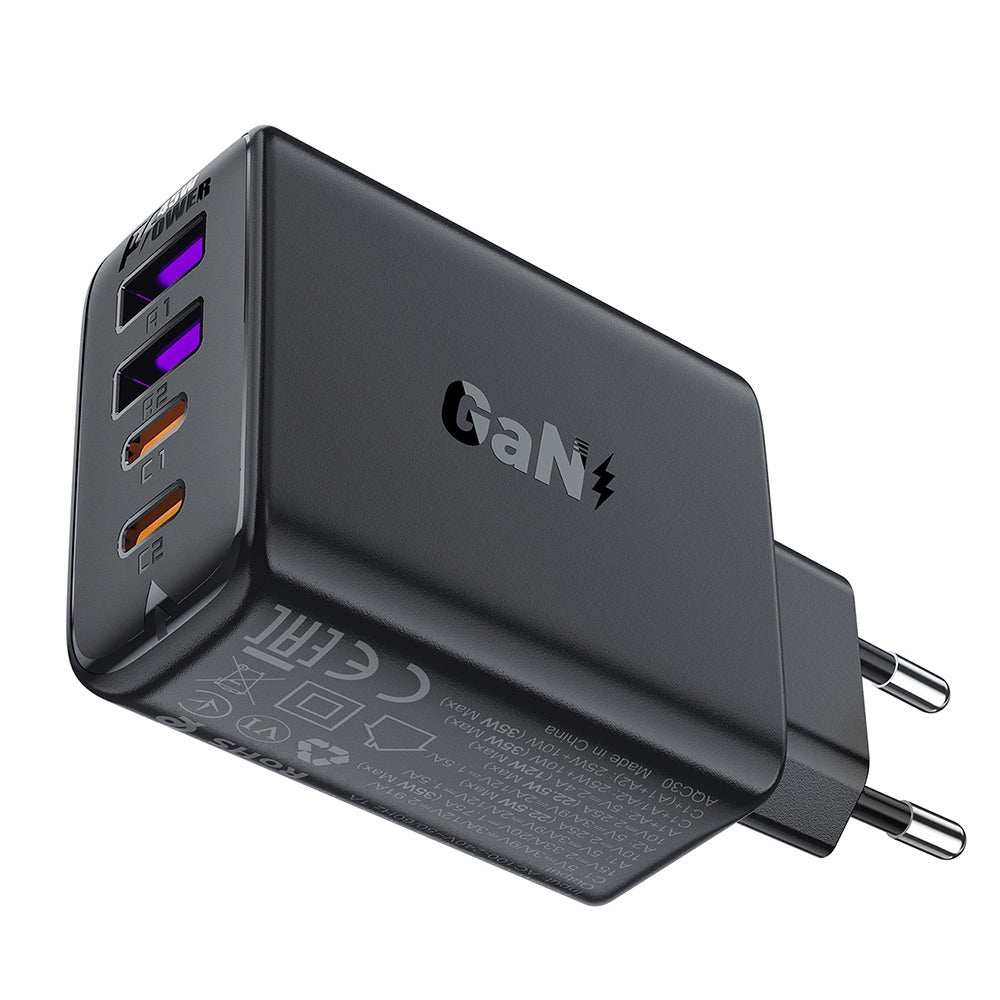 Acefast A61 nettadapter, 45W, 3A, 2 x USB-A - 2 x USB-C, svart