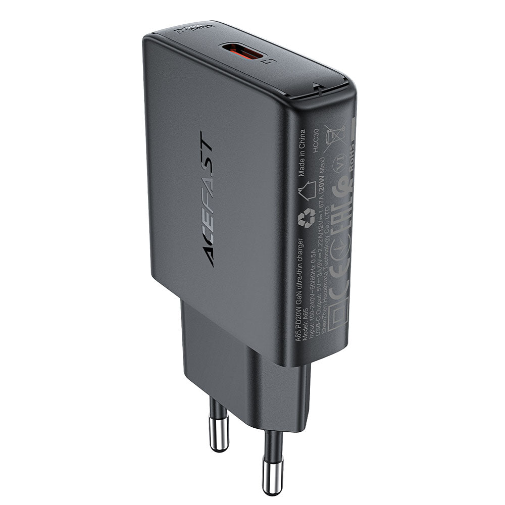 Nettlader Acefast A65, 20W, 3A, 1 x USB-C, Svart