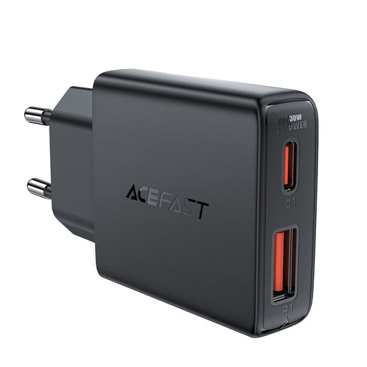 Nettlader Acefast A69, 30W, 3A, 1 x USB-A - 1 x USB-C, Svart