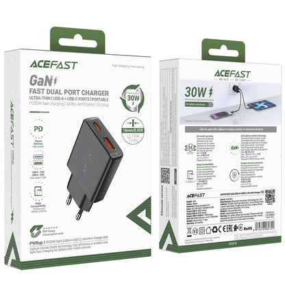Nettlader Acefast A69, 30W, 3A, 1 x USB-A - 1 x USB-C, Svart
