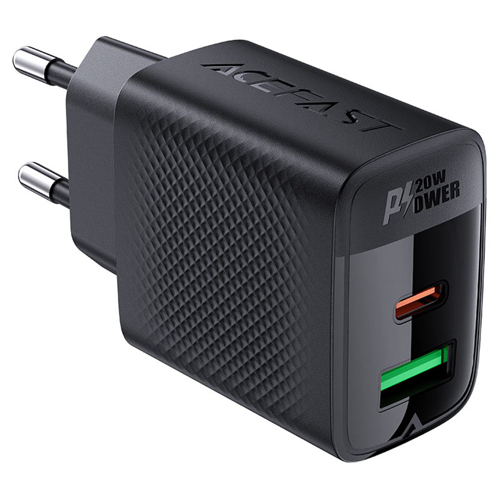Acefast A78 nettverkslader, 20W, 3A, 1 x USB-A - 1 x USB-C, Svart