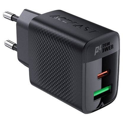 Acefast A78 nettverkslader, 20W, 3A, 1 x USB-A - 1 x USB-C, Svart