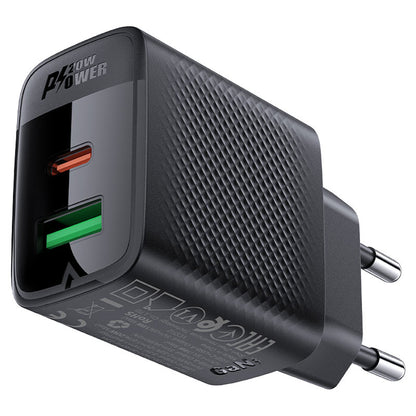 Acefast A78 nettverkslader, 20W, 3A, 1 x USB-A - 1 x USB-C, Svart