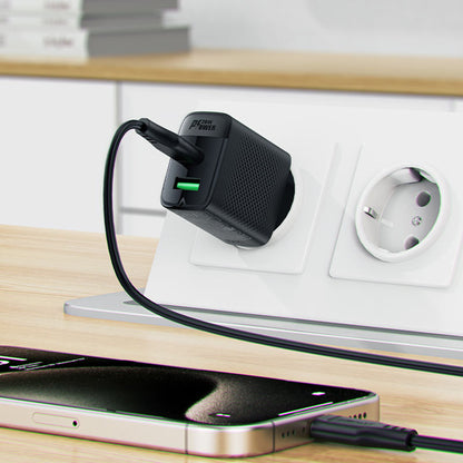 Acefast A78 nettverkslader, 20W, 3A, 1 x USB-A - 1 x USB-C, Svart