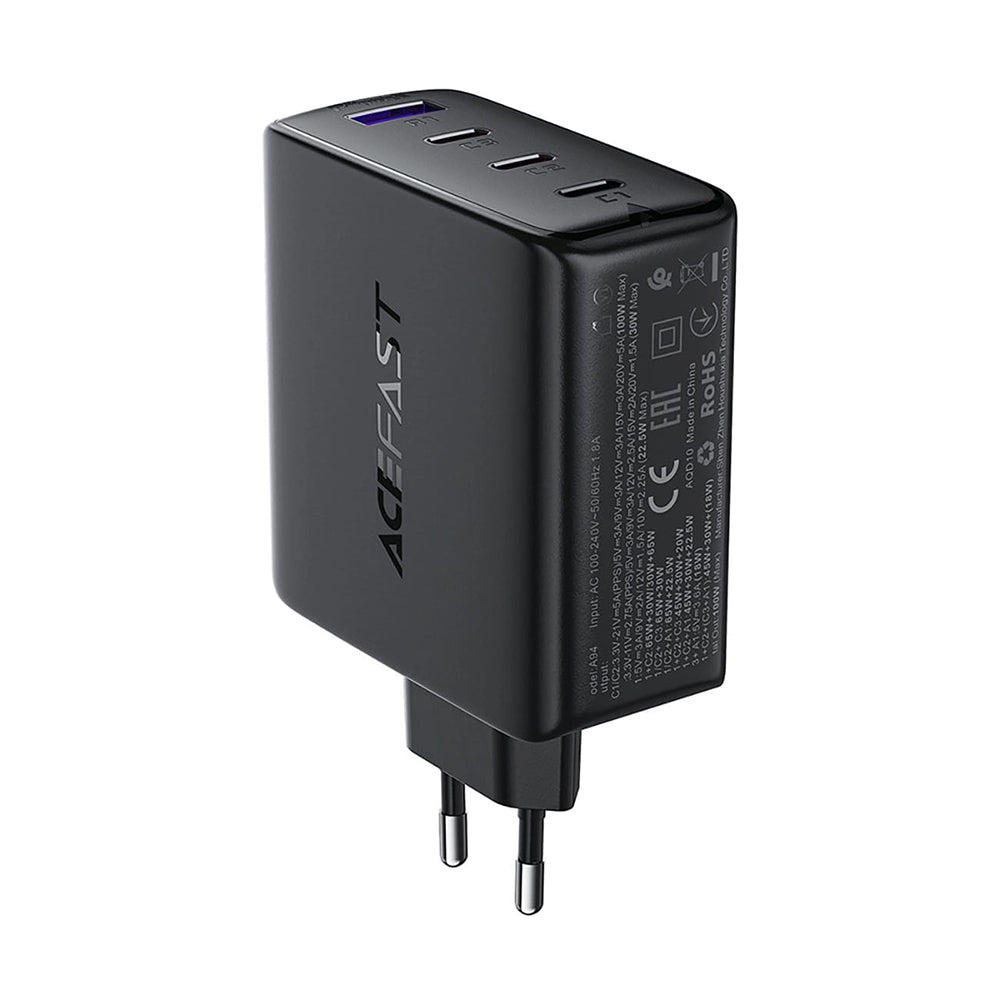 Acefast A94 nettverkslader, 100W, 5A, 1 x USB-A - 3 x USB-C, Svart
