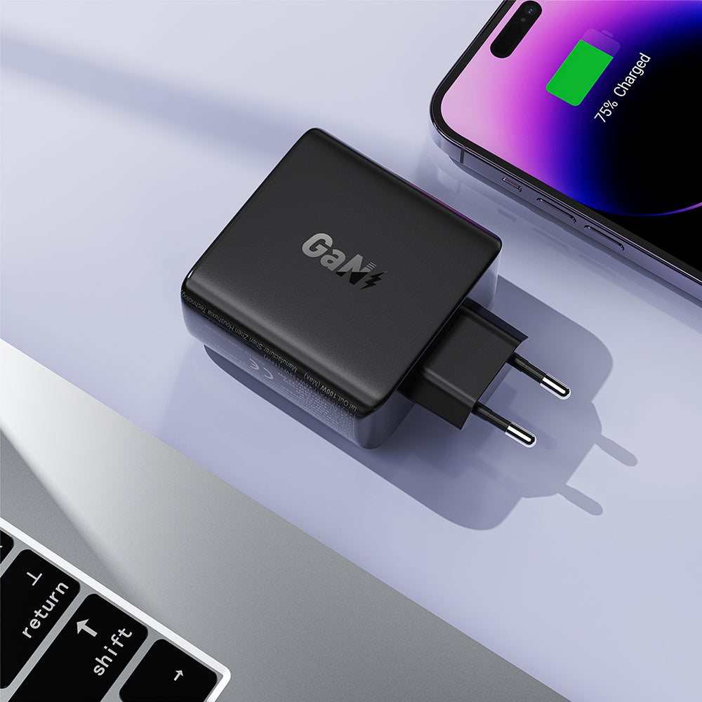 Acefast A94 nettverkslader, 100W, 5A, 1 x USB-A - 3 x USB-C, Svart