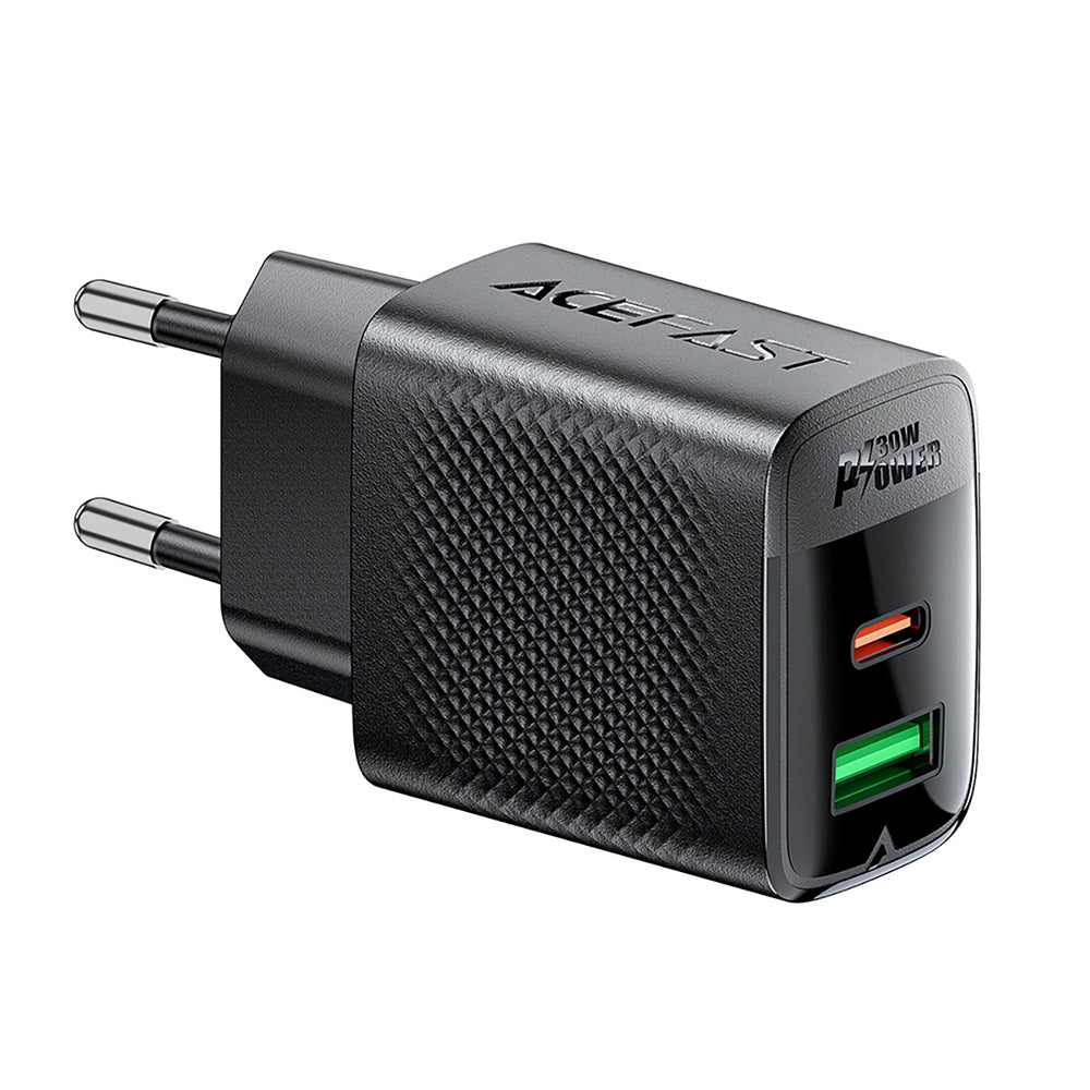 Acefast A98 nettverkslader, 30W, 3A, 1 x USB-A - 1 x USB-C, Svart