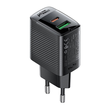 Acefast A98 nettverkslader, 30W, 3A, 1 x USB-A - 1 x USB-C, Svart