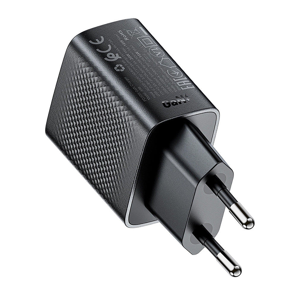 Acefast A98 nettverkslader, 30W, 3A, 1 x USB-A - 1 x USB-C, Svart