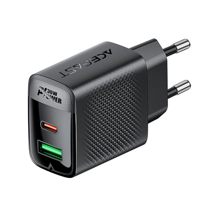 Acefast A98 nettverkslader, 30W, 3A, 1 x USB-A - 1 x USB-C, Svart
