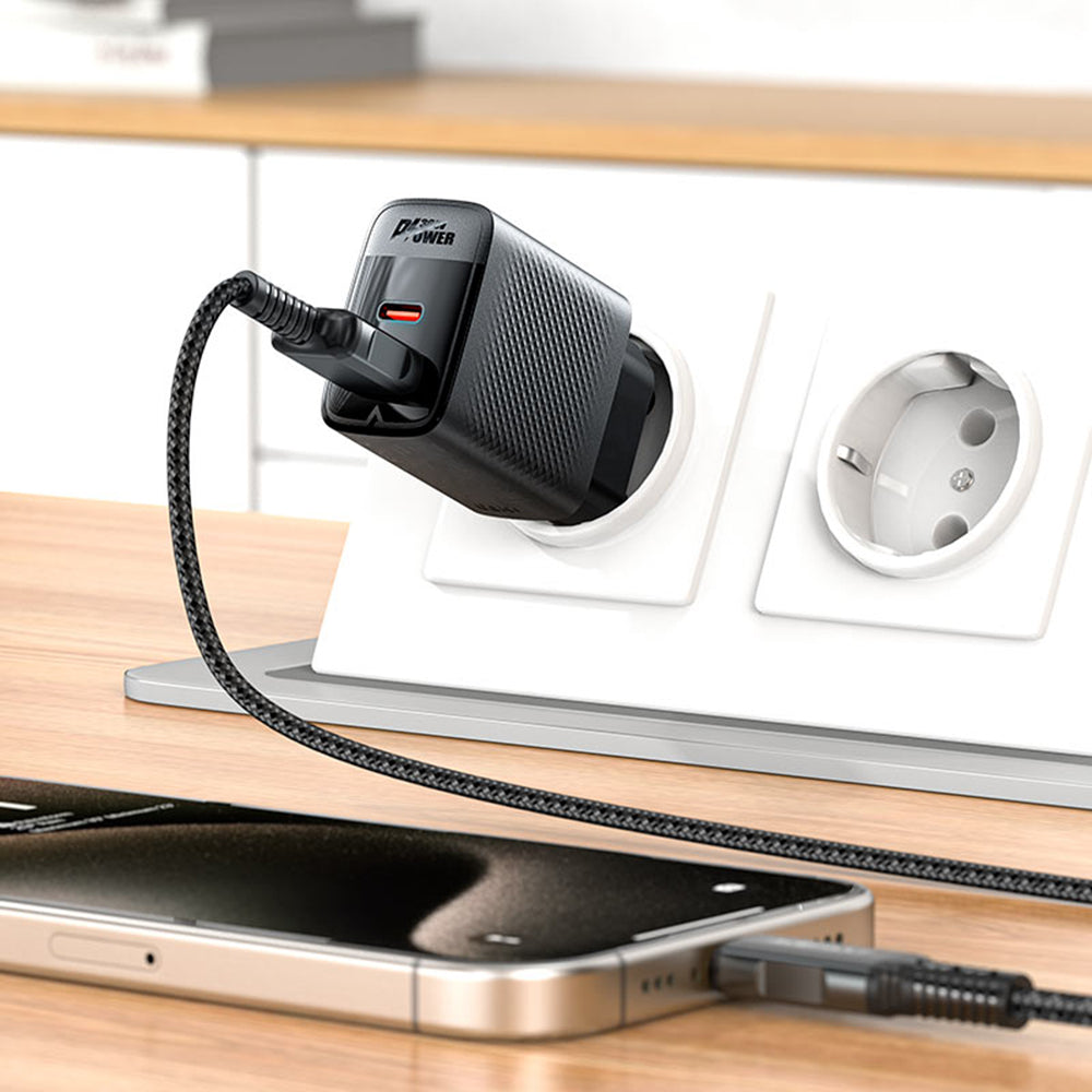 Acefast A98 nettverkslader, 30W, 3A, 1 x USB-A - 1 x USB-C, Svart