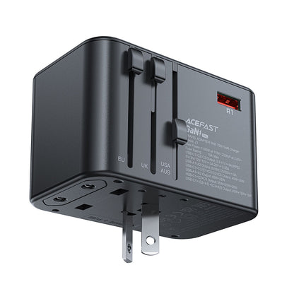 Acefast Travel Z1 nettverkslader, 75W, 3.35A, 2 x USB-A - 3 x USB-C, Svart