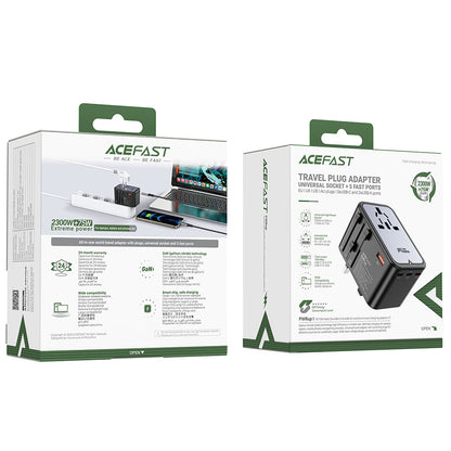Acefast Travel Z1 nettverkslader, 75W, 3.35A, 2 x USB-A - 3 x USB-C, Svart