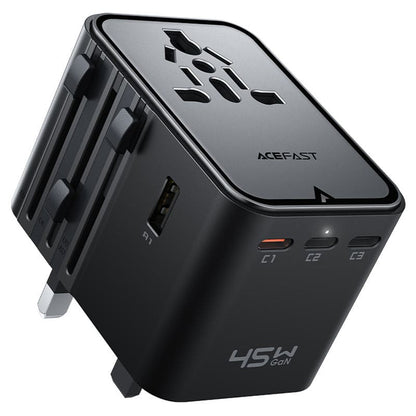 Acefast Z8 Travel nettverkslader, 45W, 3A, 2 x USB-A - 3 x USB-C, Svart