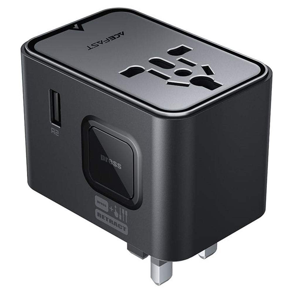Acefast Z8 Travel nettverkslader, 45W, 3A, 2 x USB-A - 3 x USB-C, Svart