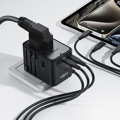 Acefast Z8 Travel nettverkslader, 45W, 3A, 2 x USB-A - 3 x USB-C, Svart