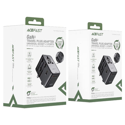 Acefast Z8 Travel nettverkslader, 45W, 3A, 2 x USB-A - 3 x USB-C, Svart