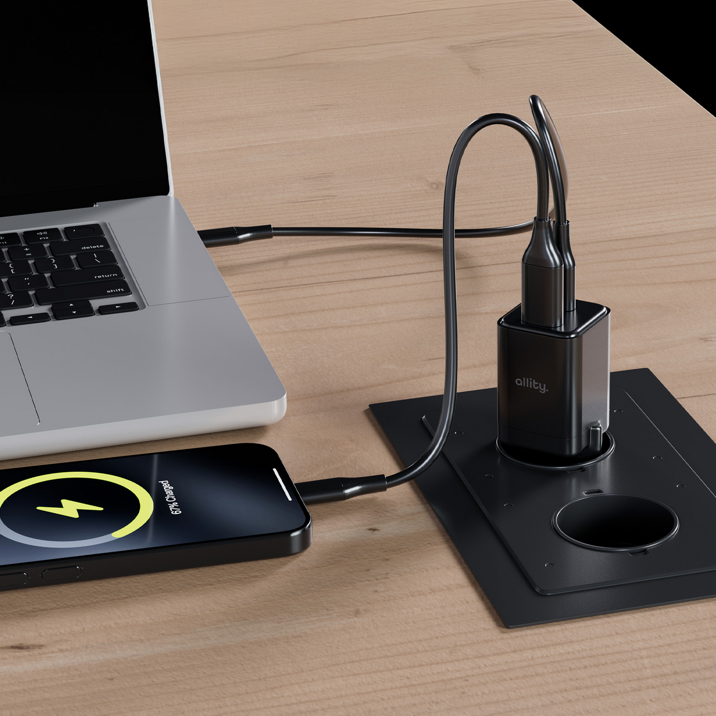 Allity Nettlader. ATC-01-30WAC Mini, 30W, 3A, 1 x USB-A - 1 x USB-C, Svart