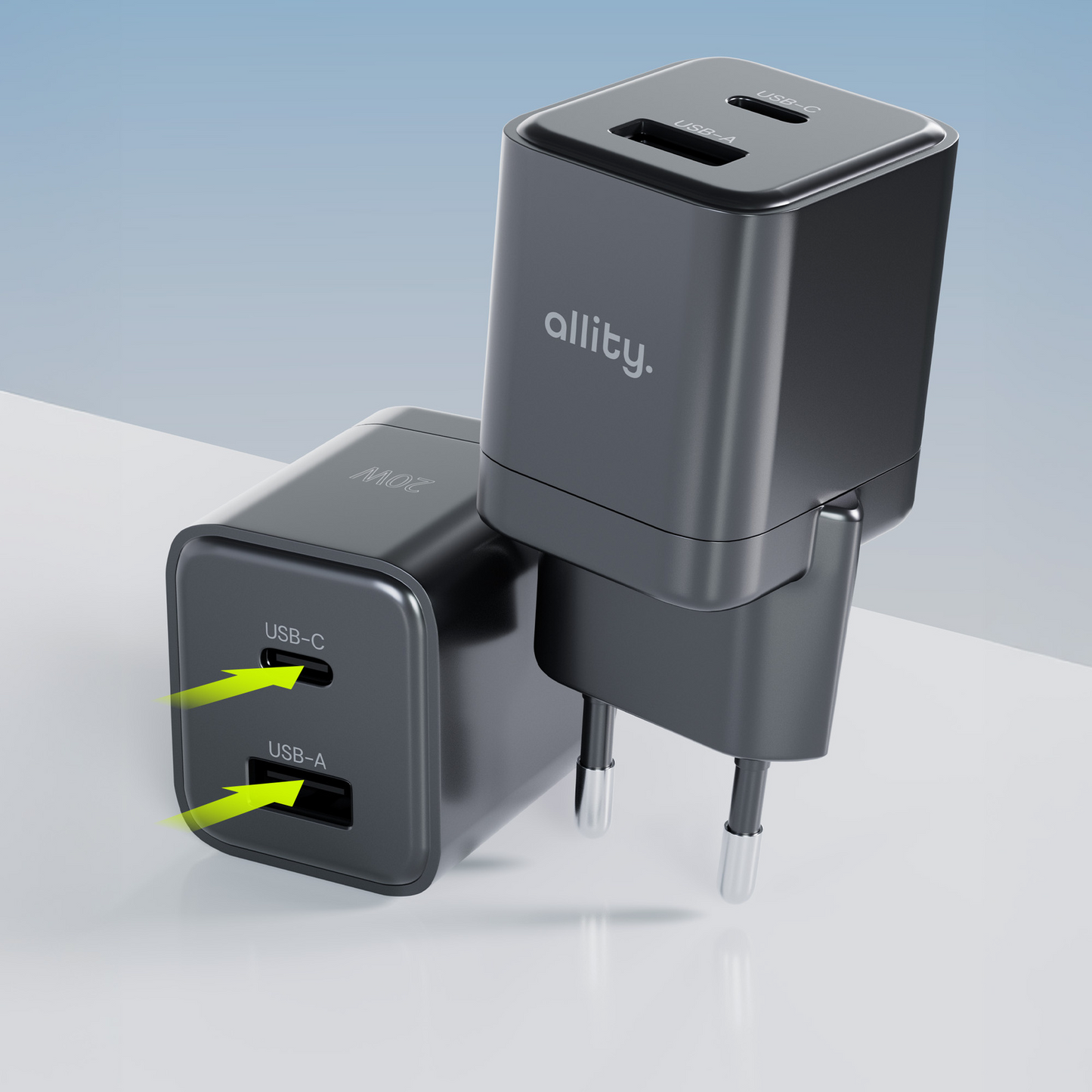 Allity Nettlader. ATC-01-30WAC Mini, 30W, 3A, 1 x USB-A - 1 x USB-C, Svart