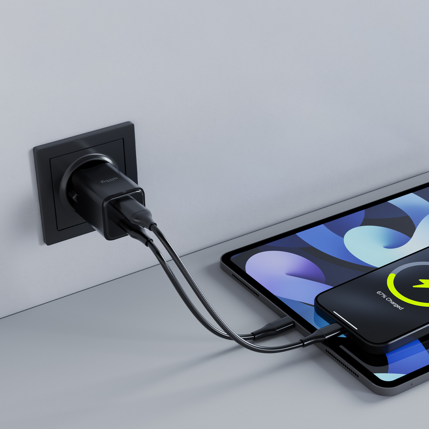 Allity Nettlader. ATC-01-30WAC Mini, 30W, 3A, 1 x USB-A - 1 x USB-C, Svart