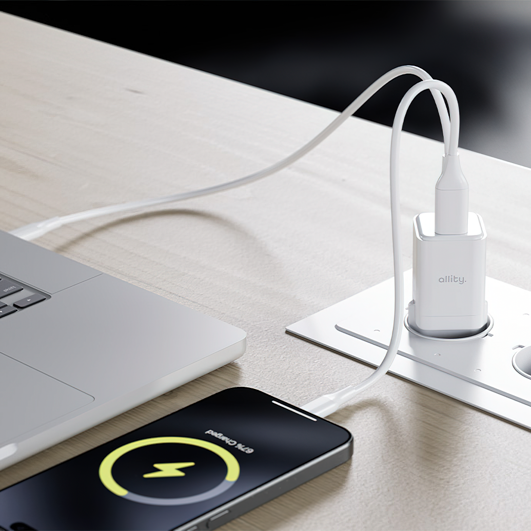 Allity Nettlader. ATC-01-30WAC Mini, 30W, 3A, 1 x USB-A - 1 x USB-C, Hvit