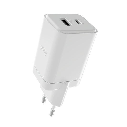Allity Nettlader. ATC-01-45WCC Fast, 45W, 3A, 1 x USB-A - 1 x USB-C, Hvit
