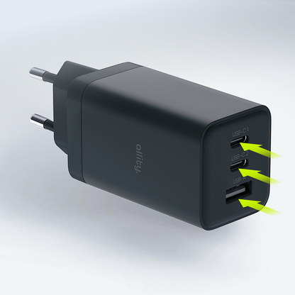 Allity Nettlader. ATC-01-65WACC Fast, 65W, 3.25A, 1 x USB-A - 2 x USB-C, Svart