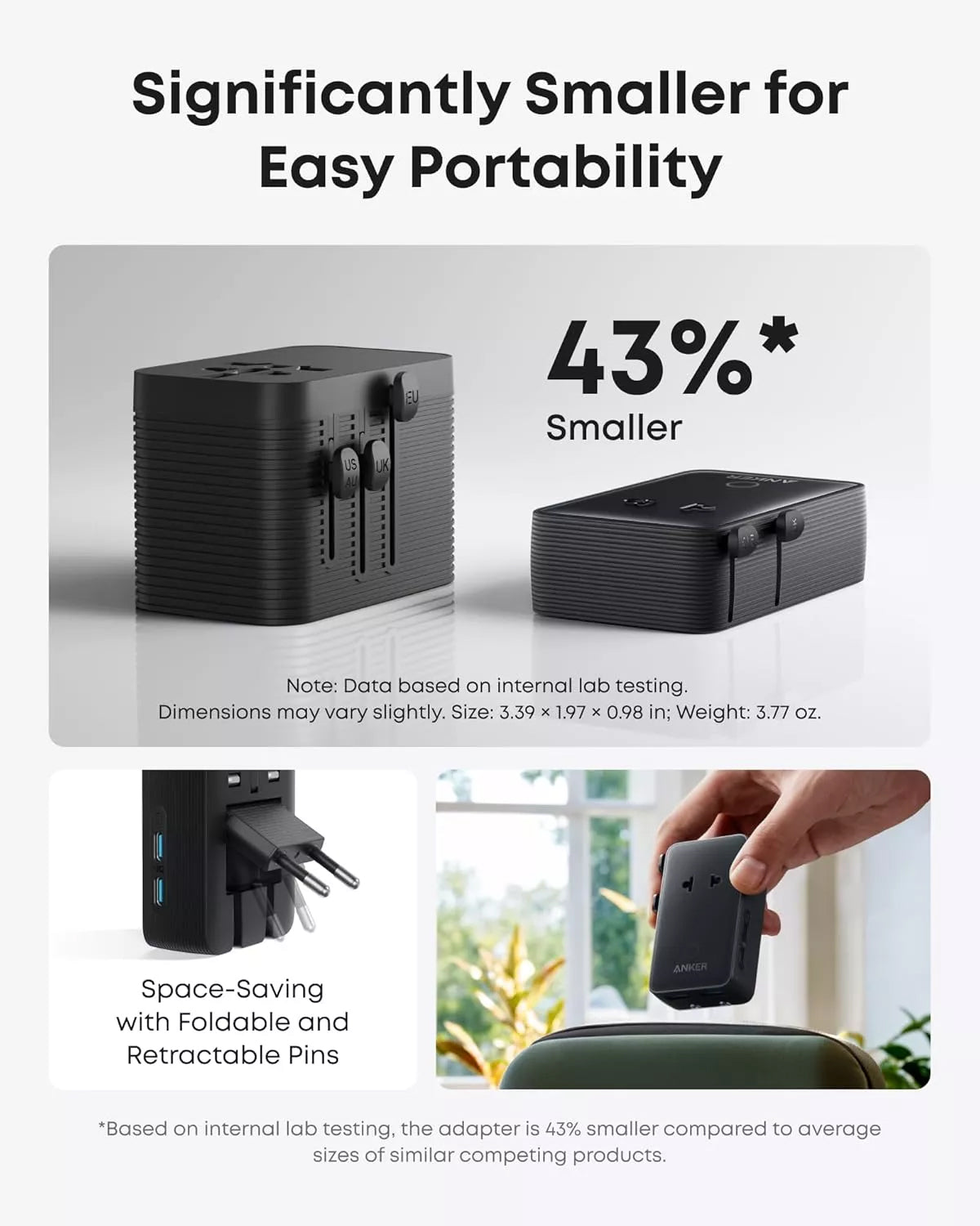Anker Nano Travel Nettlader, 20W, 3A, 2 x USB-A - 2 x USB-C, Svart A9215H11