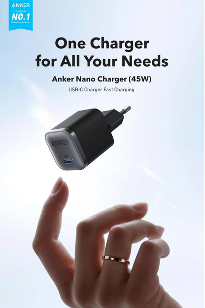 Anker Nano Nettlader, 45W, 3A, 1 x USB-C, Svart A2692L11