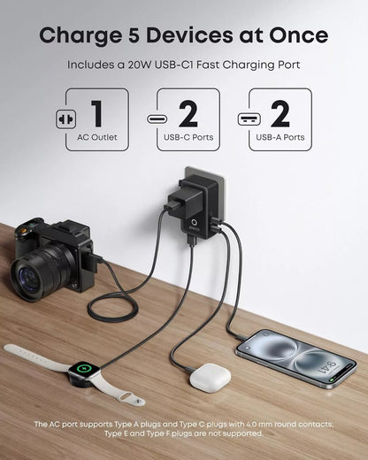 Anker Nano Travel Nettlader, 20W, 3A, 2 x USB-A - 2 x USB-C, Svart A9215H11