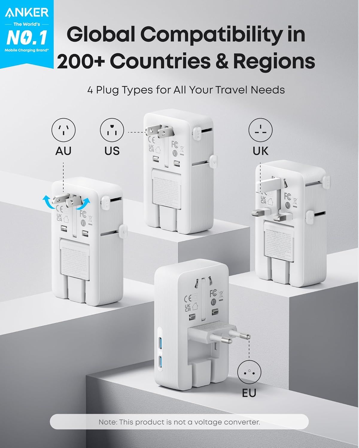 Anker Nano Travel Nettlader, 20W, 3A, 2 x USB-A - 2 x USB-C, Hvit A9215H21