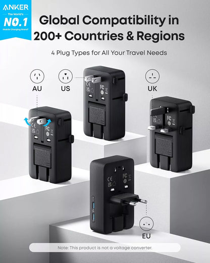Anker Nano Travel Nettlader, 20W, 3A, 2 x USB-A - 2 x USB-C, Svart A9215H11