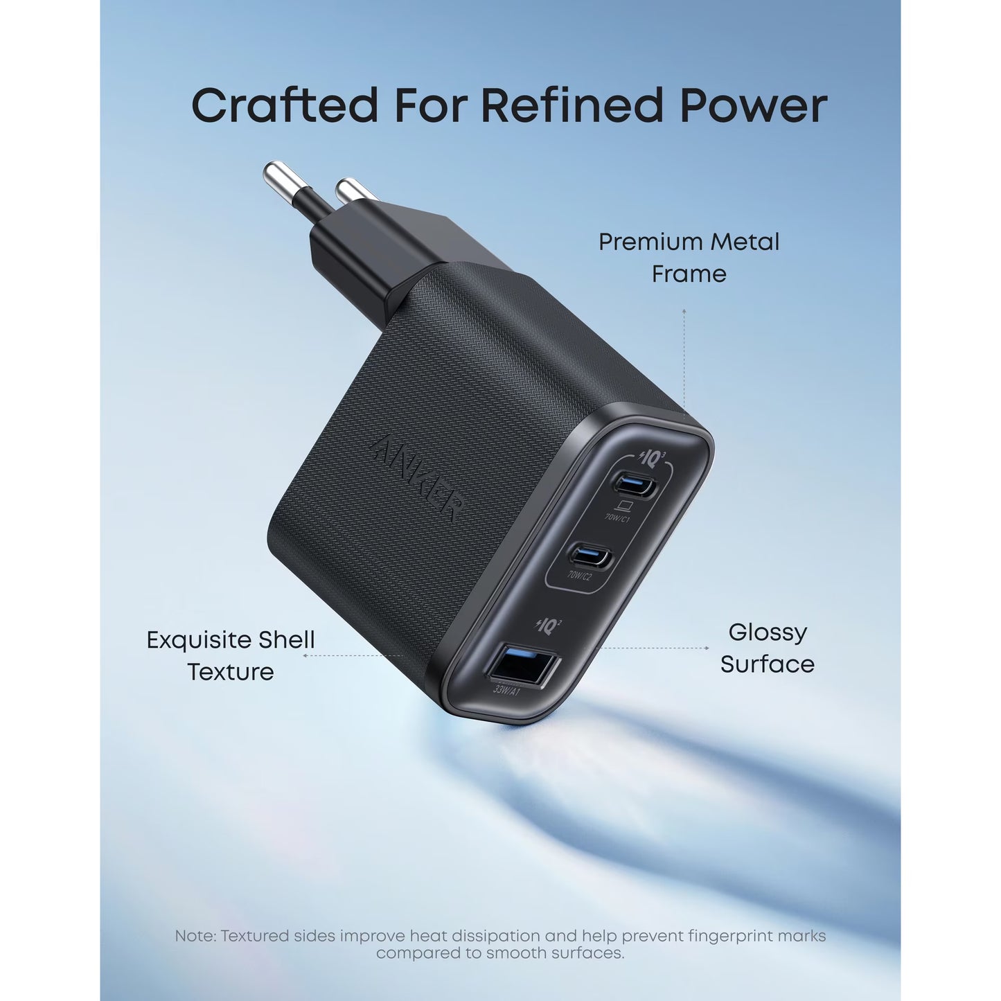 Anker Nano nettverkslader, 70W, 3.5A, 1 x USB-A - 2 x USB-C, Svart A121AL11
