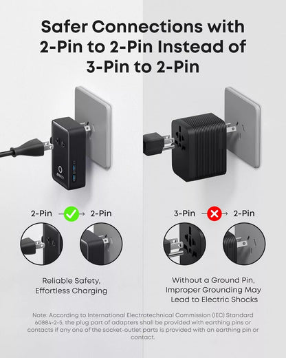 Anker Nano Travel Nettlader, 20W, 3A, 2 x USB-A - 2 x USB-C, Svart A9215H11