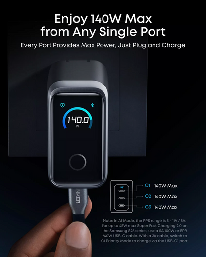 Anker Prime Nettlader, 160W, 5.36A, 3 x USB-C, Grå A2687341