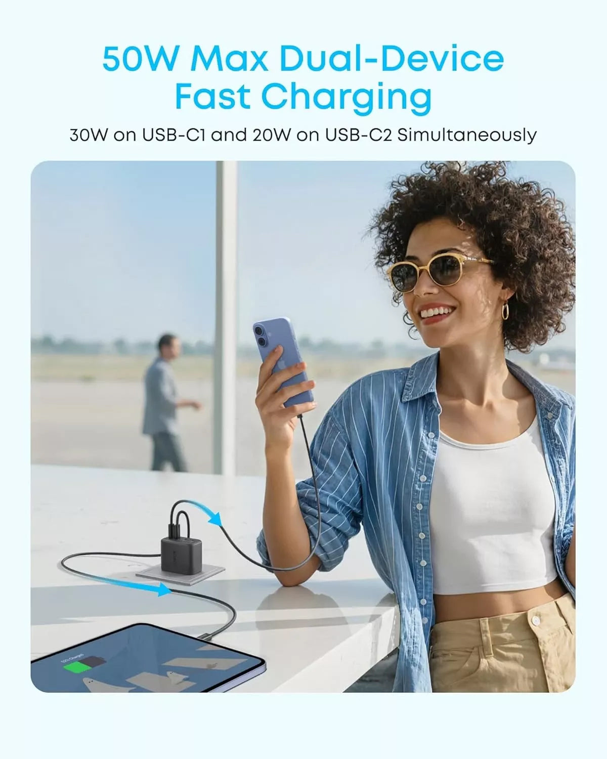 Anker Zolo Nettlader, 50W, 3A, 2 x USB-A - 2 x USB-C, Svart A121EG11