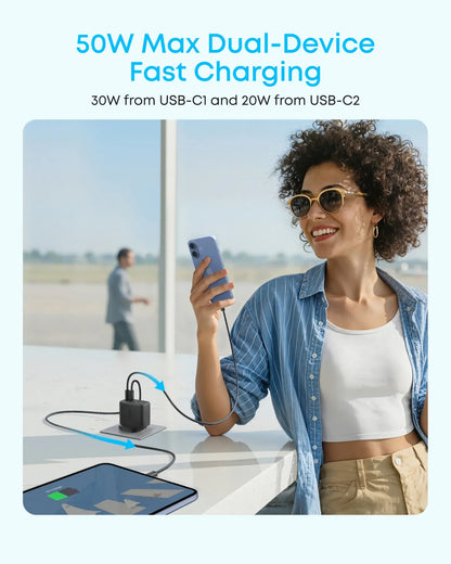 Anker Zolo Nettlader, 50W, 3A, 2 x USB-A - 2 x USB-C, Hvit