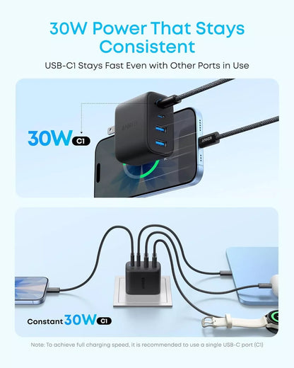 Anker Zolo Nettlader, 50W, 3A, 2 x USB-A - 2 x USB-C, Svart A121EG11