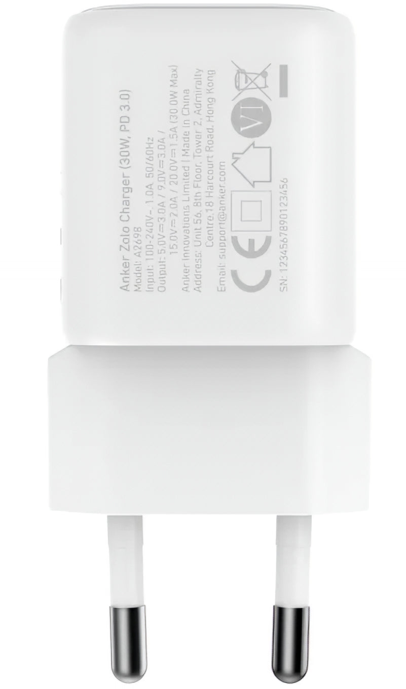 Anker Zolo Nettlader, 30W, 3A, 1 x USB-C, Hvit A2698G21