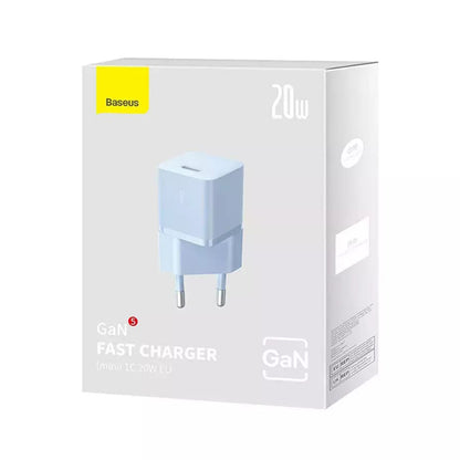 Baseus GaN Mini 1C nettverkslader, 20W, 3A, 1 x USB-C, Blå CCGN050103