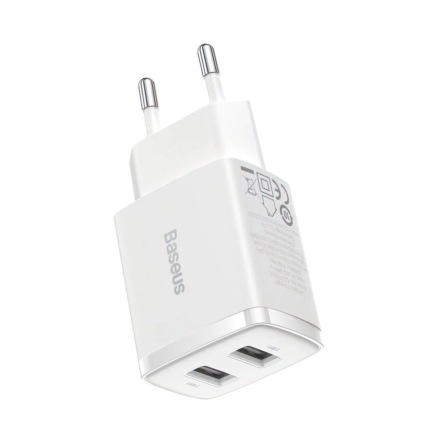 Baseus Compact Nettlader, 10.5W, 2.1A, 2 x USB-A, Hvit CCXJ010202
