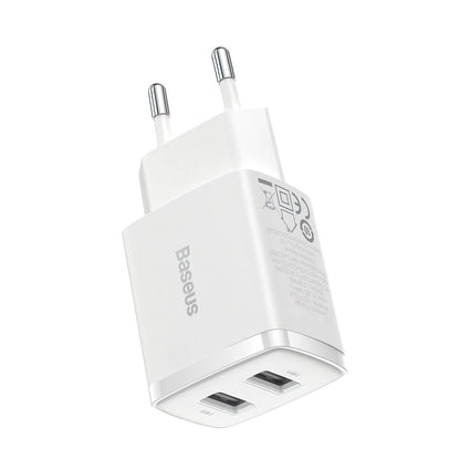 Baseus Compact Nettlader, 10.5W, 2.1A, 2 x USB-A, Hvit CCXJ010202