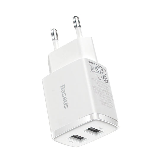 Baseus Compact Nettlader, 10.5W, 2.1A, 2 x USB-A, Hvit CCXJ010202