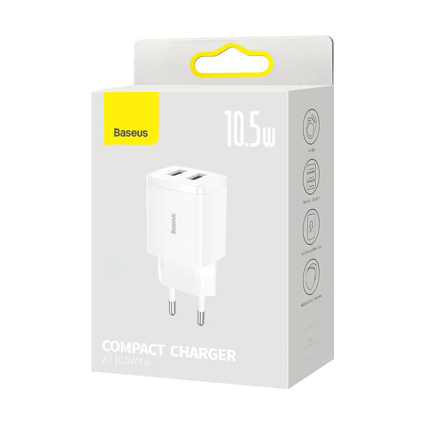 Baseus Compact Nettlader, 10.5W, 2.1A, 2 x USB-A, Hvit CCXJ010202
